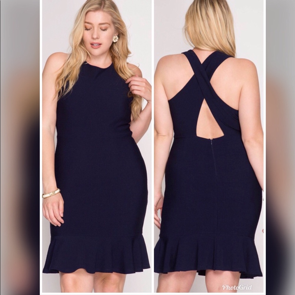 PLUS Navy Mermaid Midi Dress